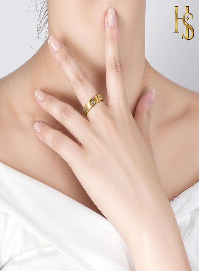 HighSpark Classic 18K Gold Plated Love Ring | Stainless Steel Women Stacking Ring Wedding Band | Lovely Gift - Gold 7 - Image 4